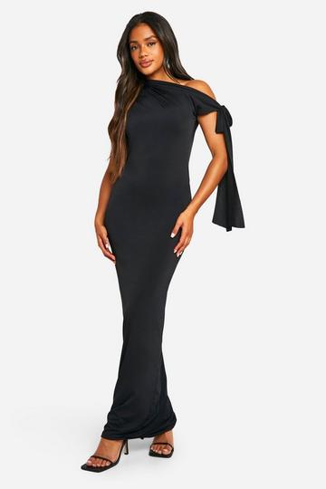 Ruched Slinky Off The Shoulder Maxi Dress black