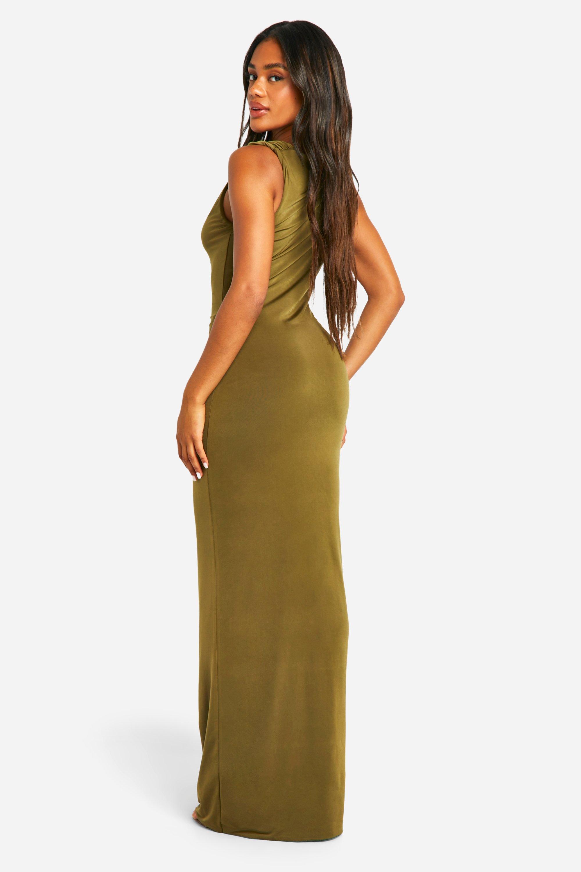 Cowl Neck Twist Detail Slinky Maxi Dress boohoo FI