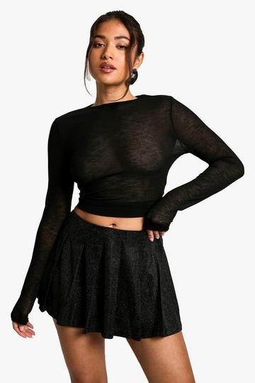 Black Petite Glitter Pleated Micro Mini Skirt