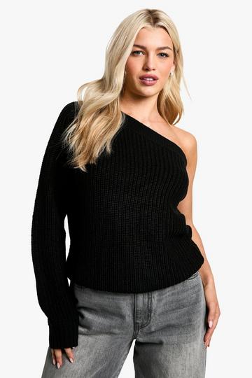 Black Knitted One Shoulder Sweater