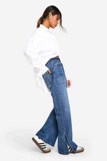 Jeans Met Wijd Uitlopende Pijpen En Split mid blue