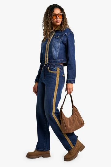 Denim Jeans Met Corduroy Zoom En Rechte Pijpen mid blue