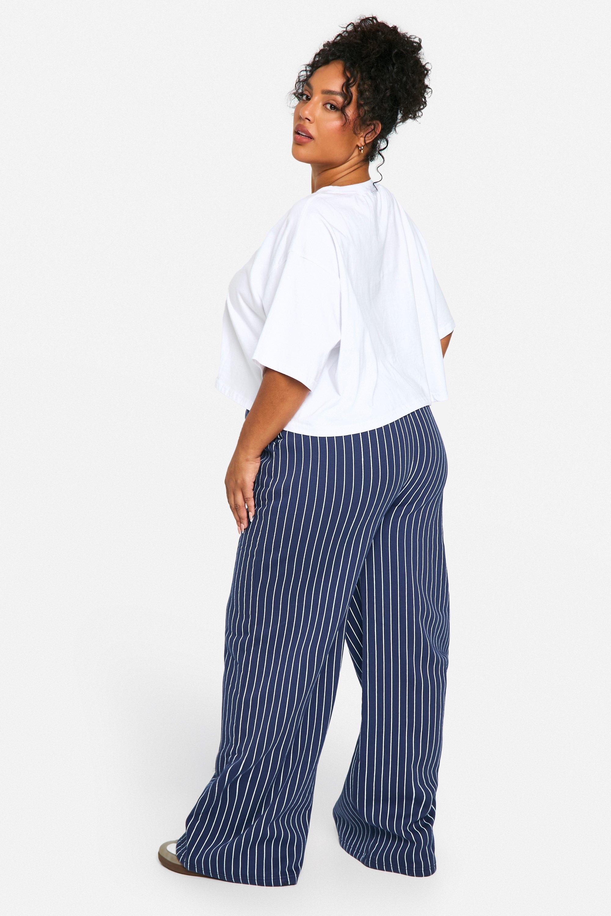 Plus Pinstripe Contrast Waistband Straight Leg Jogger boohoo IE