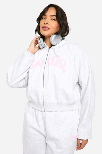 Grey Plus Studio Slogan Boxy Crop Zip Through Hoodie