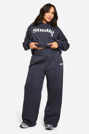 Plus Studio Slogan Deep Waistband Straight Leg Sweatpant midnight