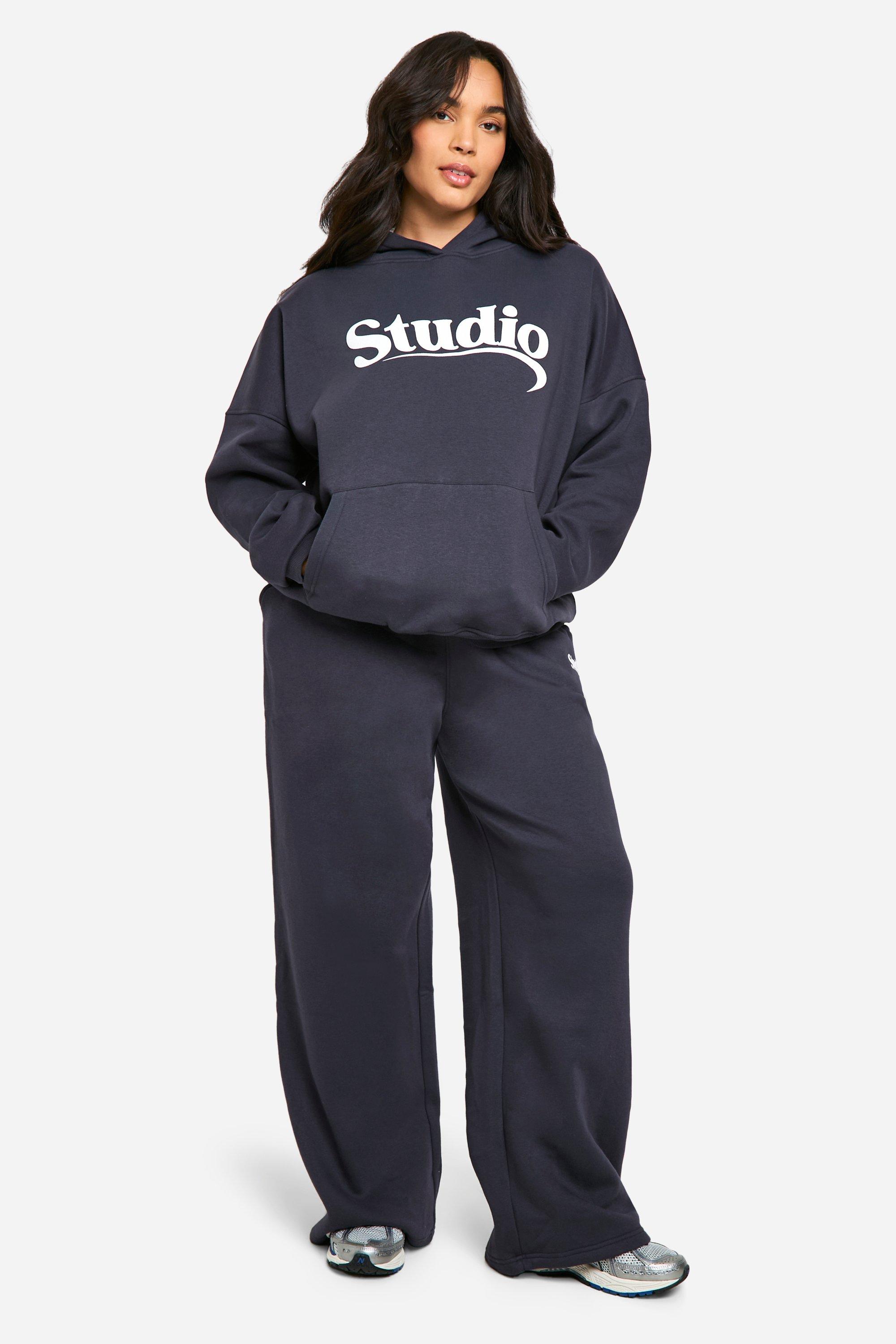 Plus Studio Slogan Deep Waistband Straight Leg Jogger