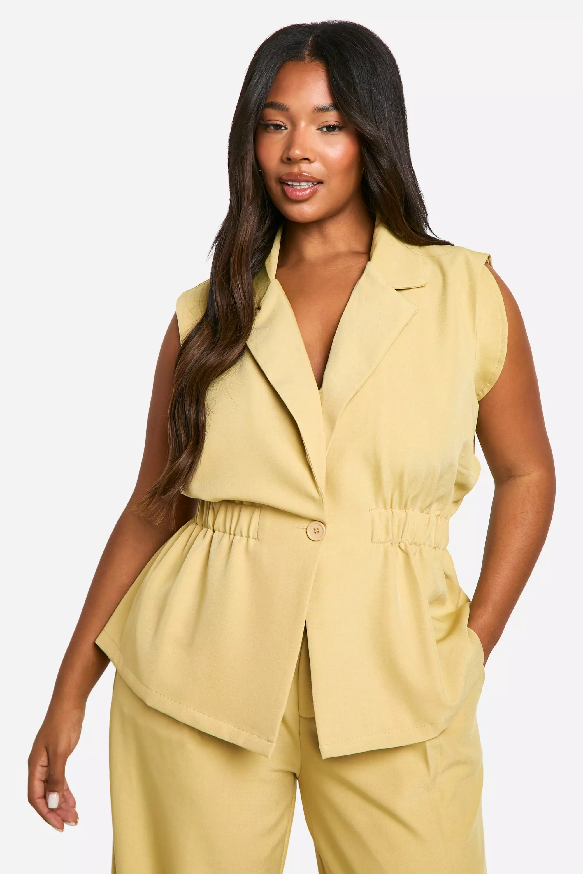 Taupe Plus Cinched Waist Single Button Waistcoat alternative image