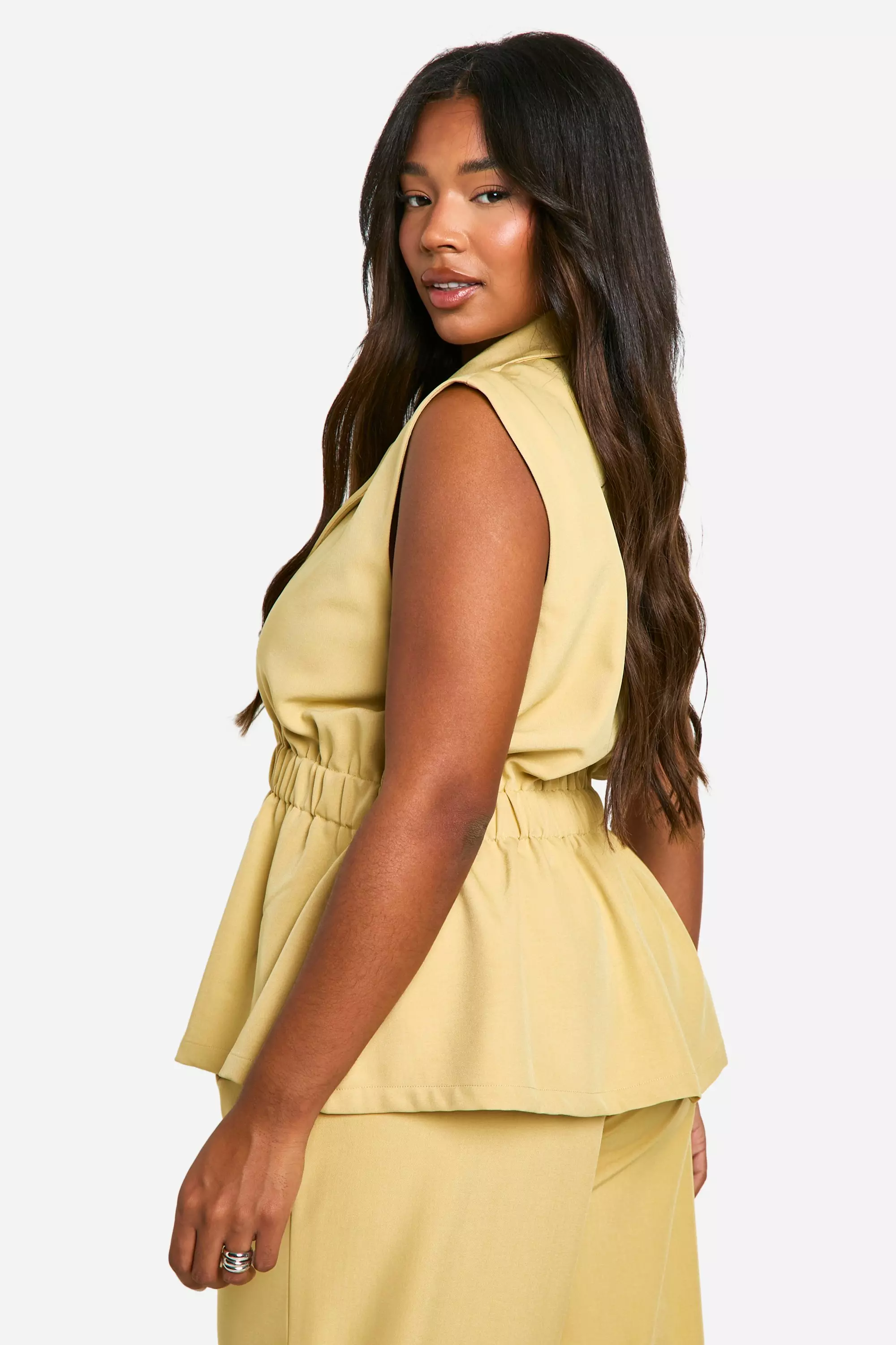 Taupe Plus Cinched Waist Single Button Waistcoat alternative image