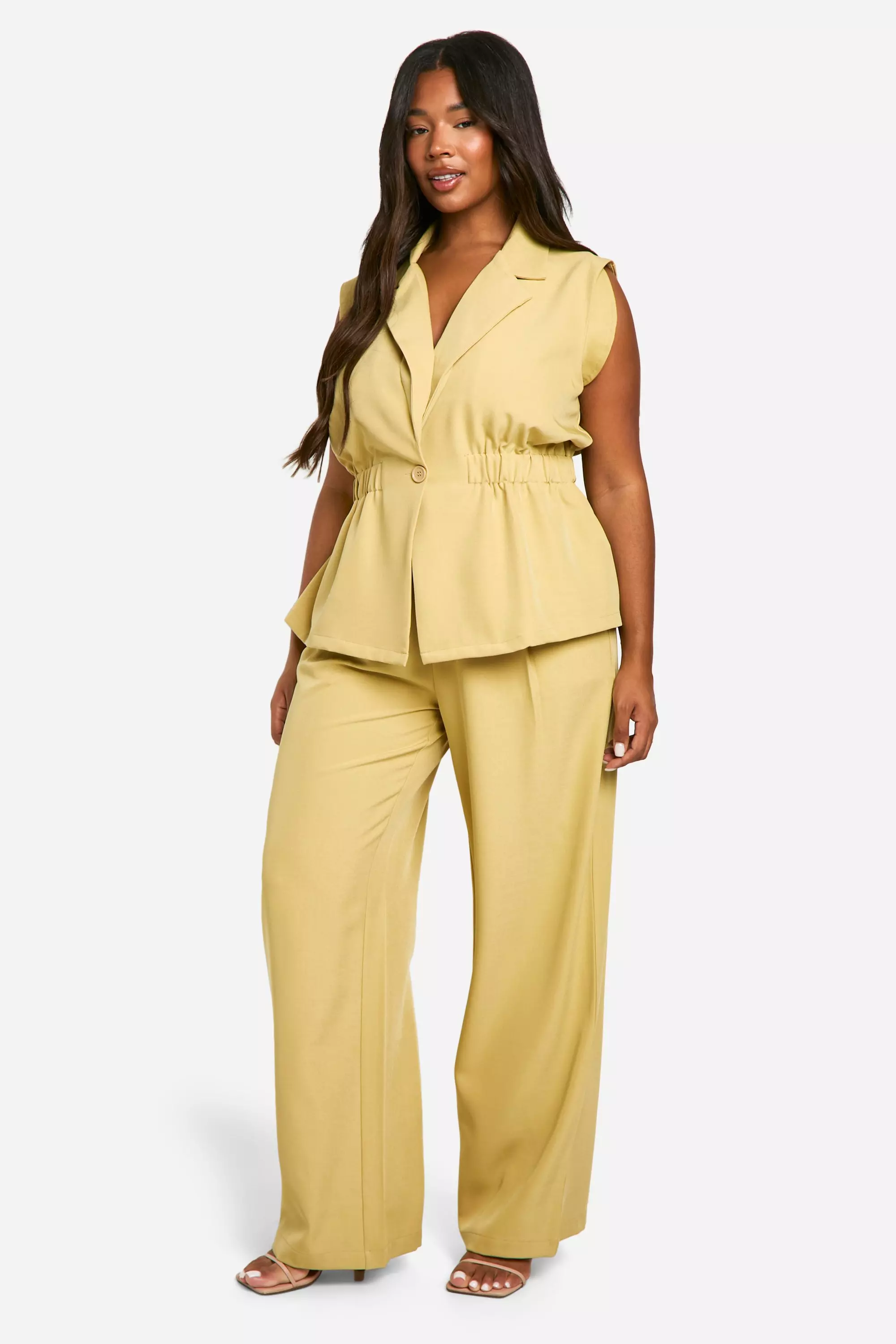 Taupe Plus Cinched Waist Single Button Waistcoat alternative image