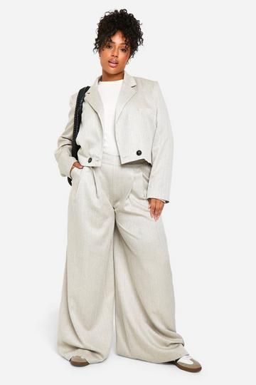 Grey Plus Textured Pleat Front Extreme Wide Leg Trouser