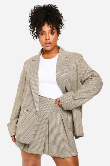 Brown Plus Tonal Check Pleated Tailored Skirt