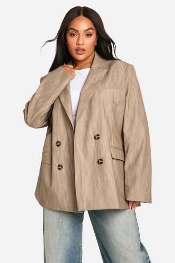 Plus Premium Washed Leather Look Oversized Blazer taupe