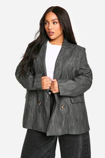 Plus Premium Washed Leather Look Oversized Blazer charcoal