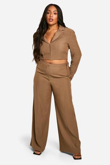 Plus Getailleerde Wide Leg Broek Met Naaddetail taupe