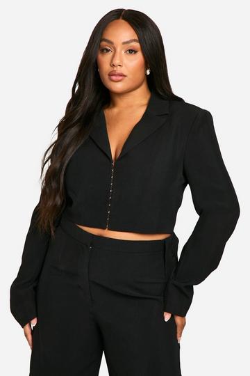 Plus Getailleerde Blazer Met Korset Detail black