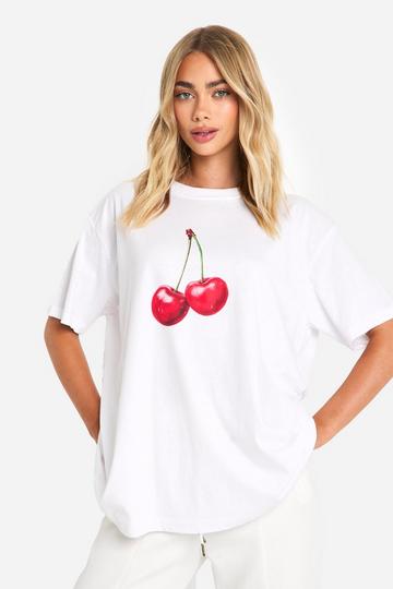 Cherry Printed Oversized T-shirt white