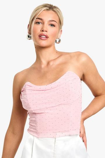 Hot Fix Diamante Mesh Corset Top light pink