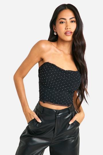 Hot Fix Mesh Korset Top Met Steentjes black