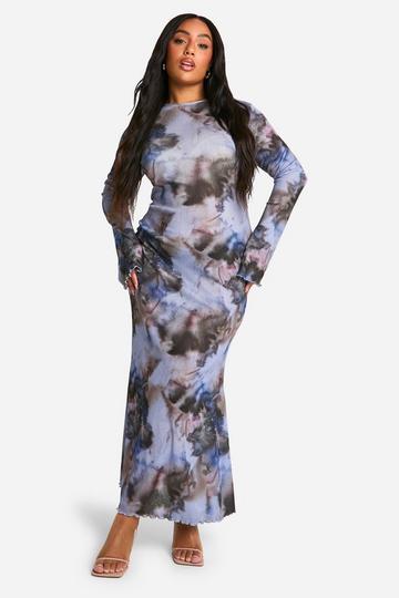 Plus Abstract Print Column Maxi Dress blue