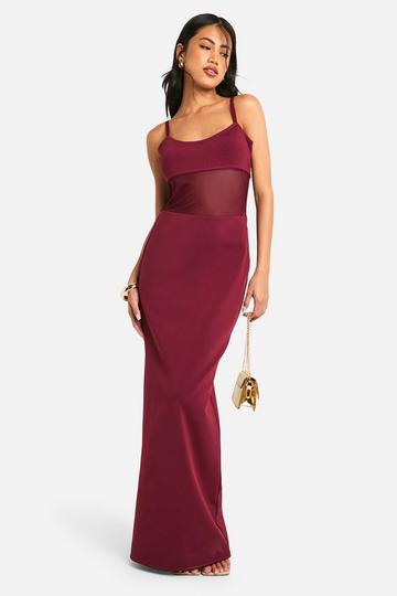 Strakke Maxi Jurk Met Bandjes En Mesh Insert plum