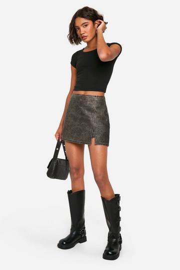 Black Tall Washed Pu Skort