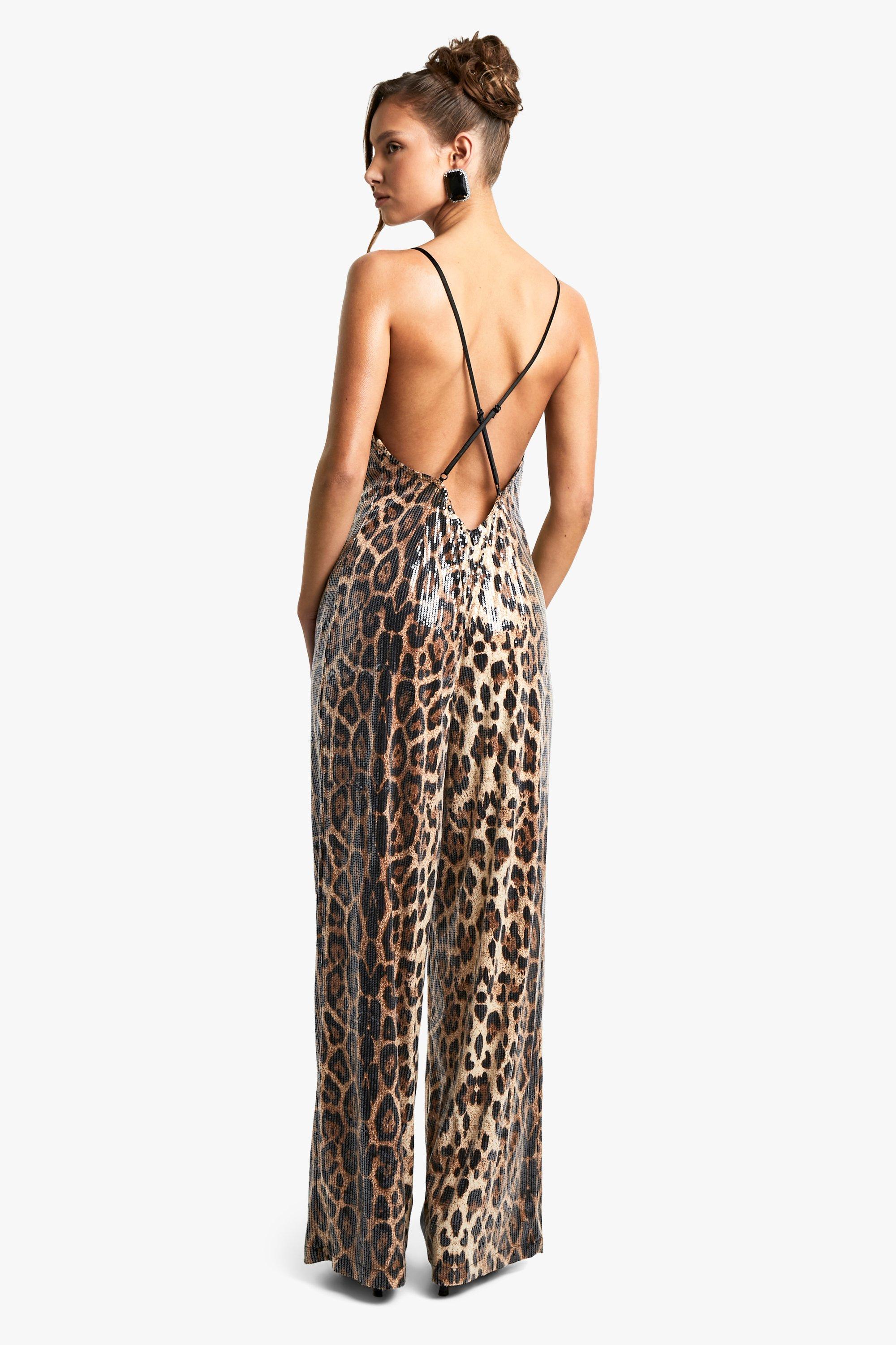 Leopard Sequin Cowl Neck Wide Leg Jumpsuit | boohoo USA Leopard Sequin Cowl Neck Wide Leg Jumpsuit | boohoo USA
