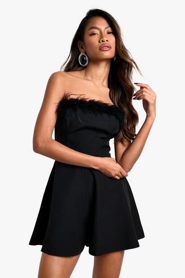 Feather Trim Flippy Playsuit black