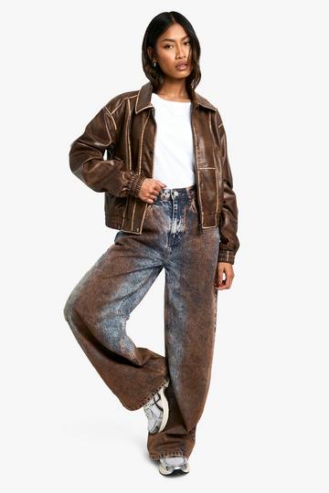 Rust Tint Wide Leg Denim Jeans rust