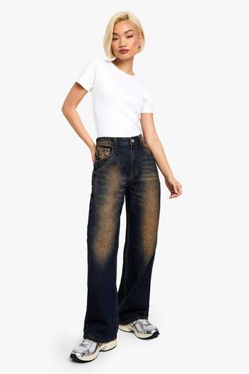 Dark Brown Vintage Wash Raw Indigo Denim Straight Leg Jean