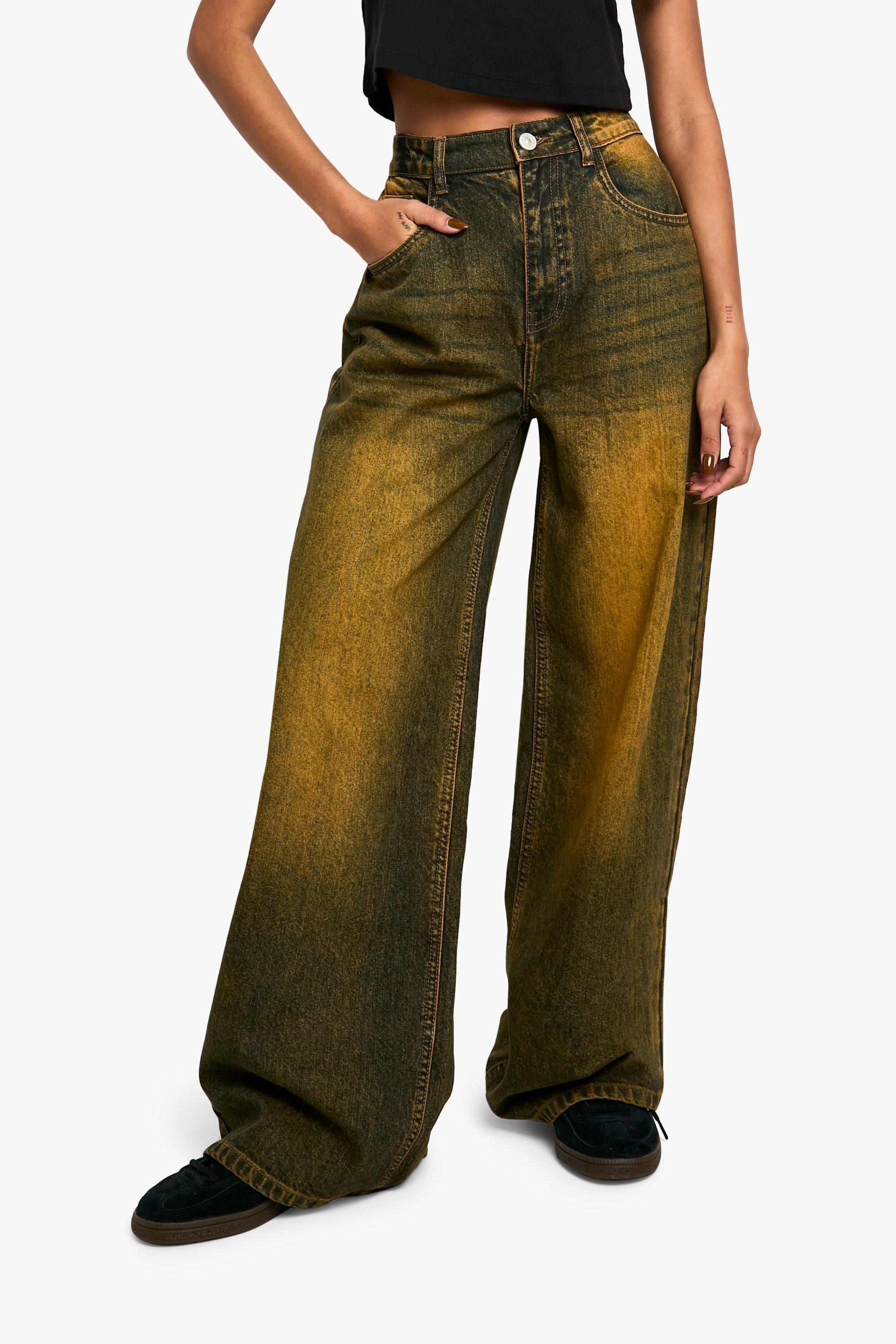 Yellow Tint Wide Leg Denim Jean | boohoo USA Yellow Tint Wide Leg Denim Jean | boohoo USA