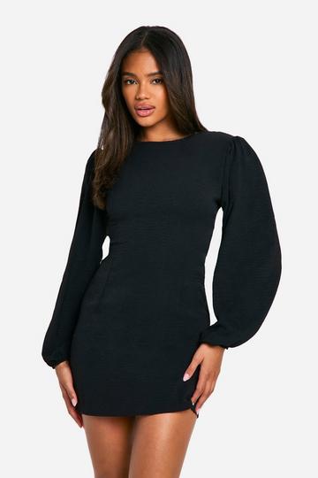 Hammered Tie Back Smock Dress black