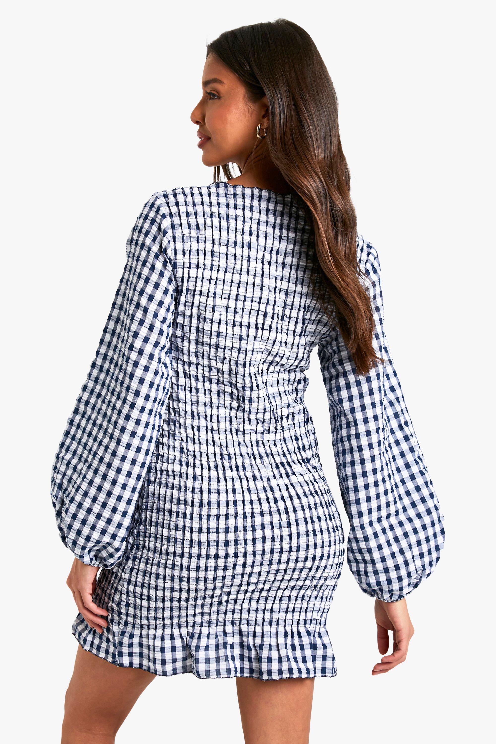 Gingham dress long sleeve hotsell