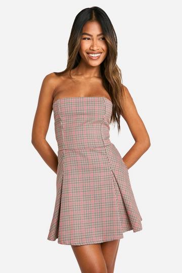 Check Bandeau Tailored Mini Dress multi