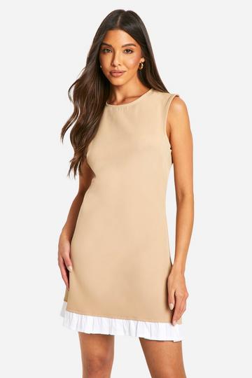 Contrast Pleat Tailored Mini Dress taupe