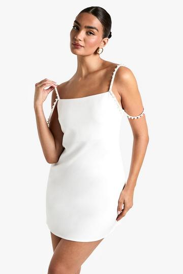 White Pearl Strap Mini Dress