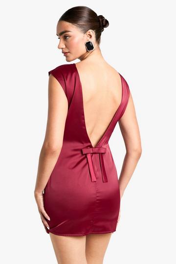 Satin Bow Back Mini Dress wine