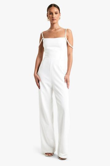 Pearl Strap Wide Leg Jumpsuit white