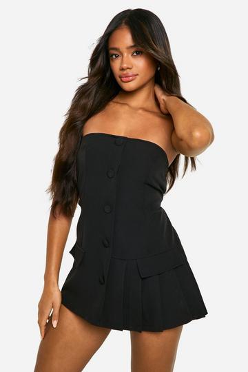 Asymmetric Bandeau Pleated Playsuit black