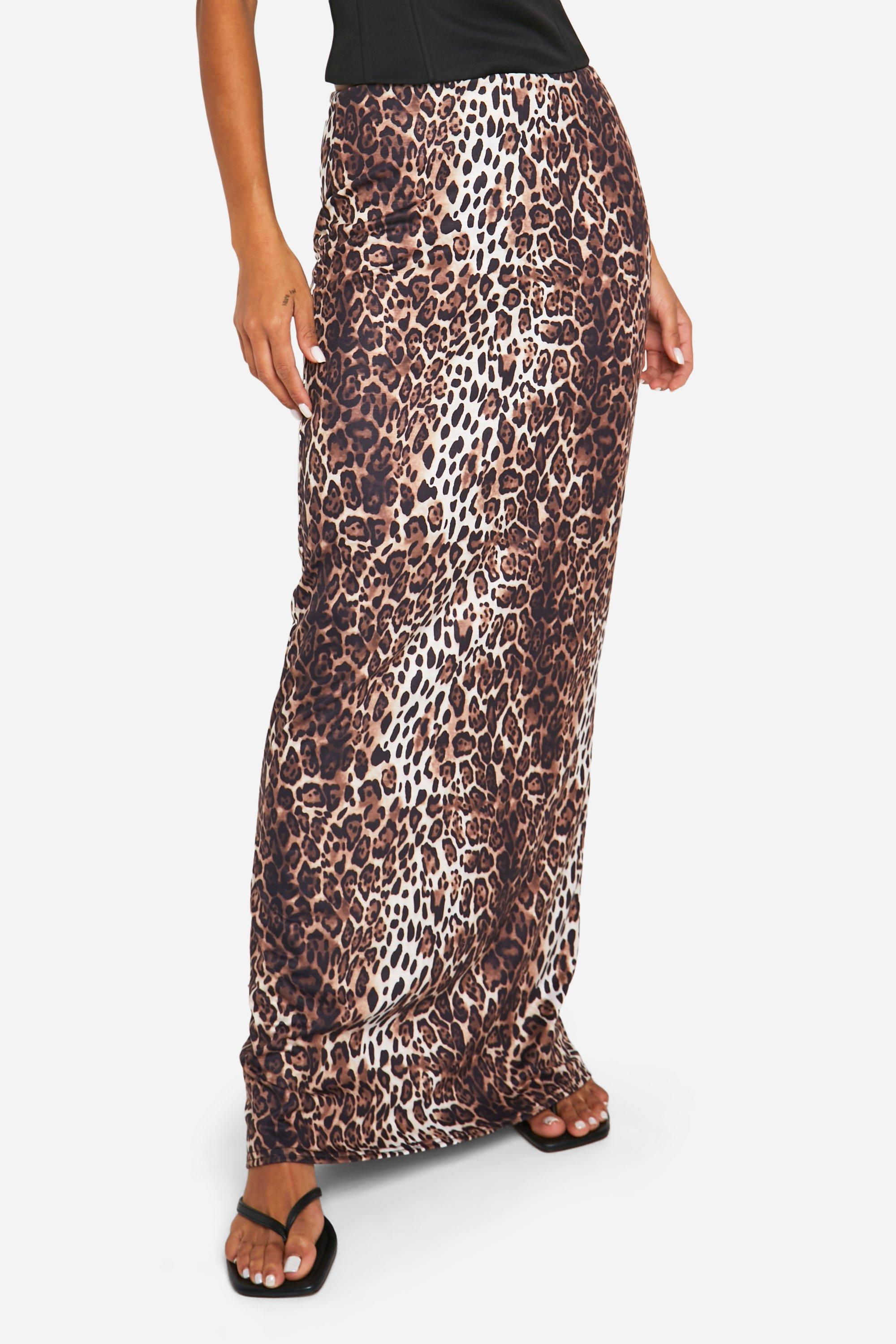 Leopard Print Jersey Maxi Skirt boohoo