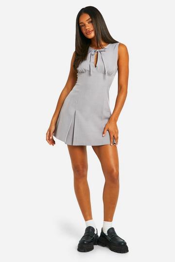 Keyhole Pleated Tailored Mini Dress charcoal