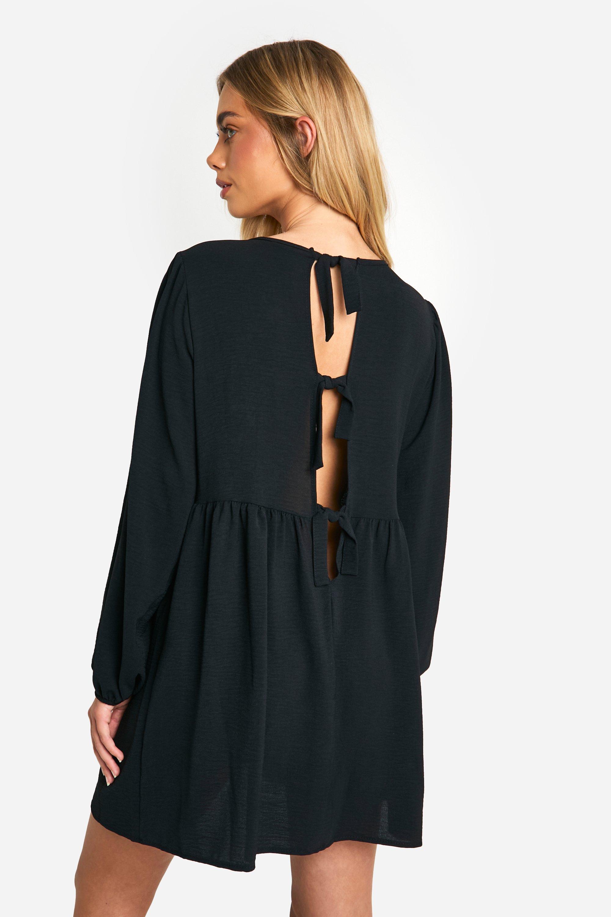 Hammered Tie Back Long Sleeve Smock Dress