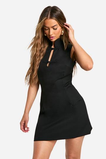 Black High Neck Tailored Mini Dress