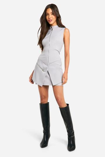 Zip Wrap Front Mini Dress grey