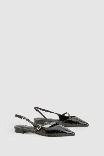 Croc Strap Detail Pointed Flats black