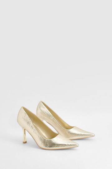 Wide Fit Metallic Textured Court Shoes gold