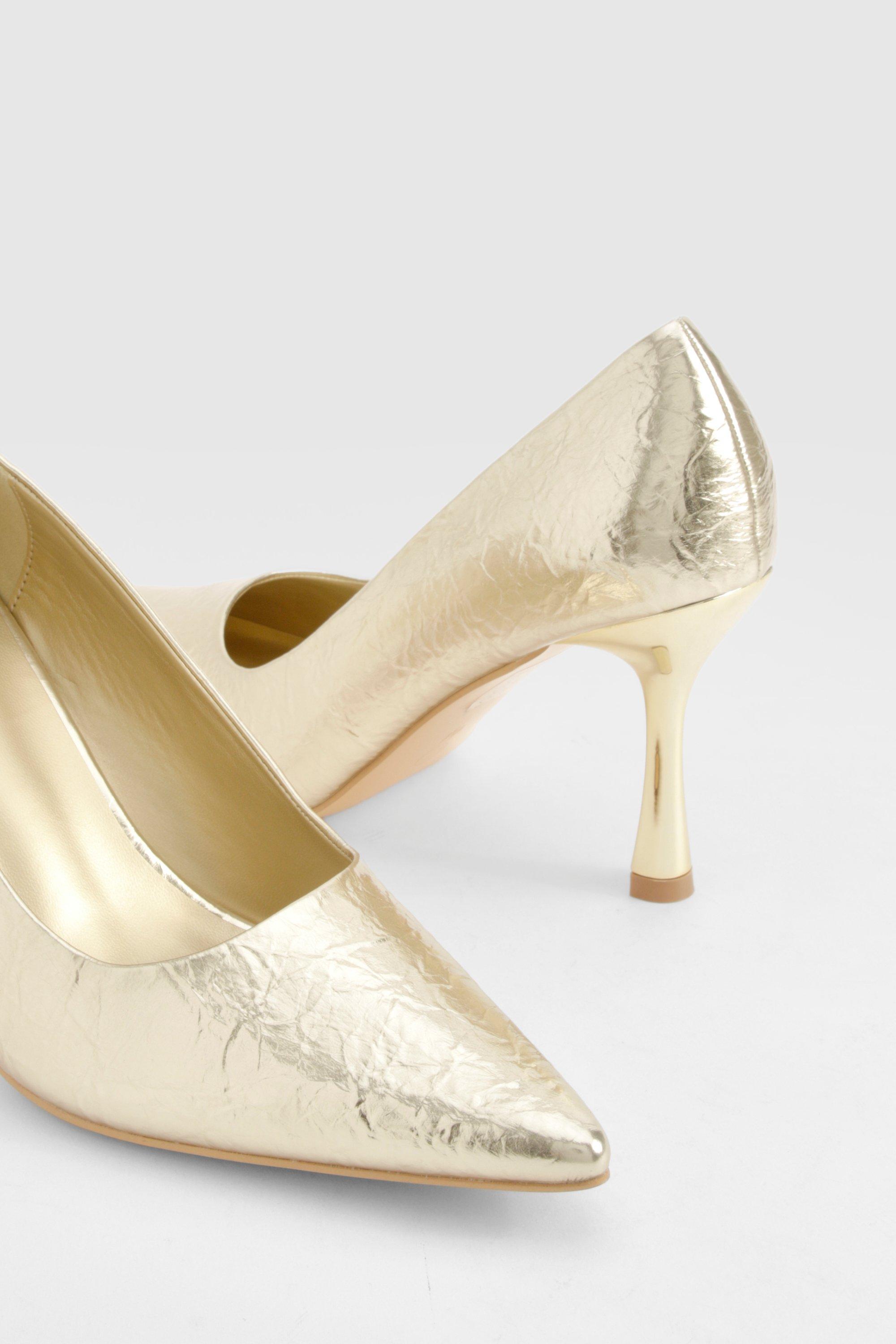Boohoo Women s Wide Fit Metallic Textured Court Shoes