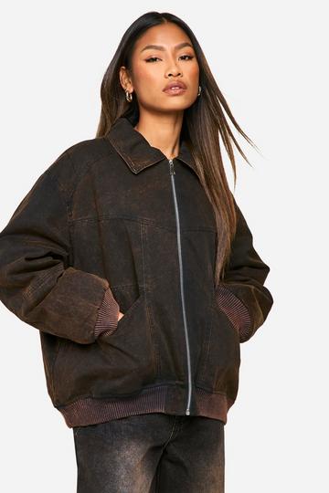 Vintage Washed Look Bomber Jacket brown