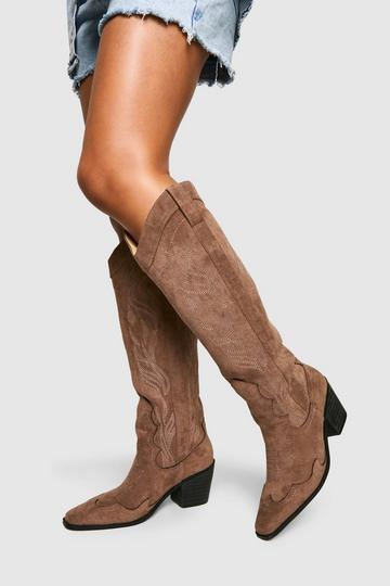 Knee High Heeled Western Cowboy Boots brown