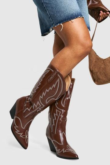 Brown Vintage Look Calf High Western Cowboy Boots