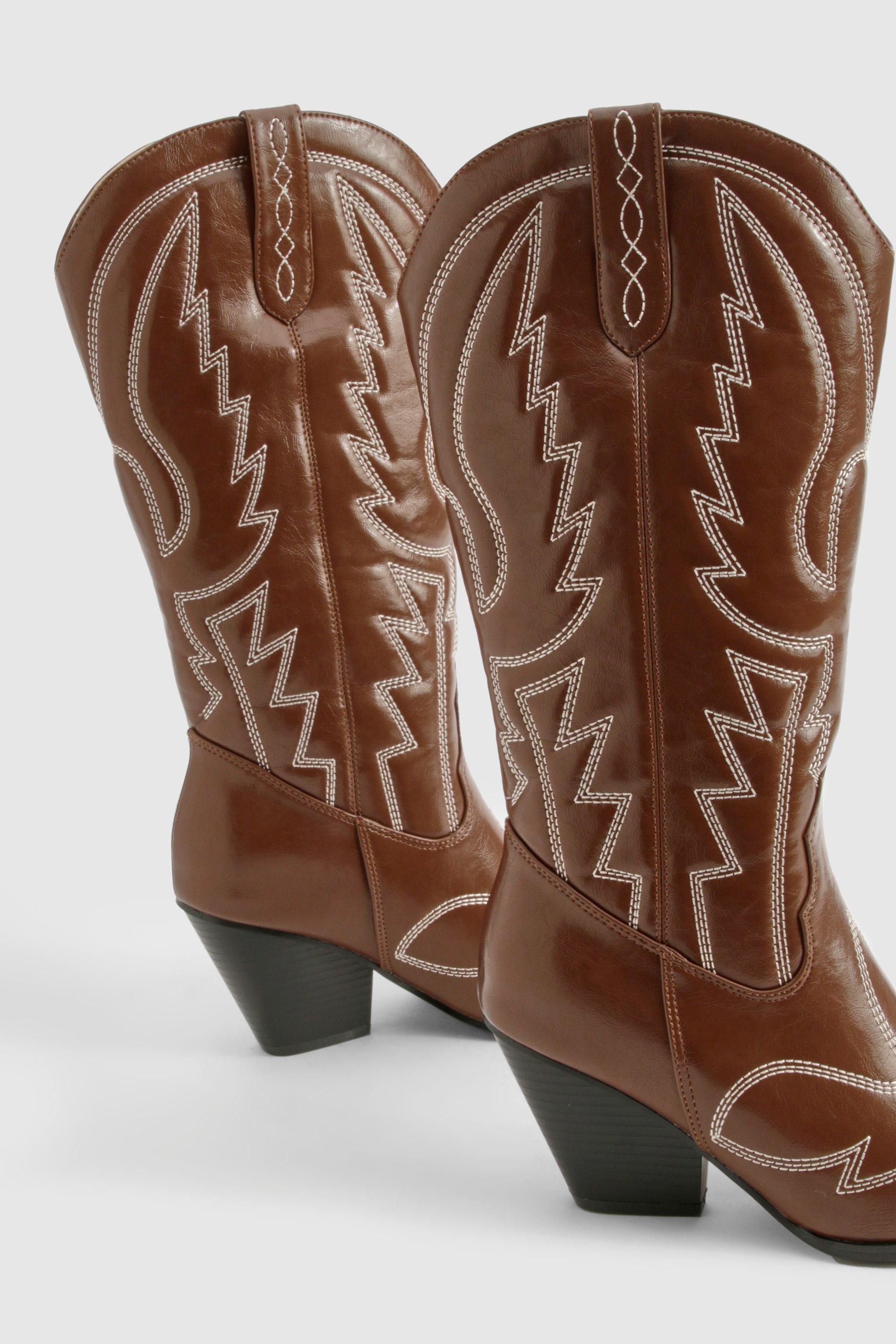 Vintage Look Calf High Western Cowboy Boots | boohoo USA Vintage Look Calf High Western Cowboy Boots | boohoo USA
